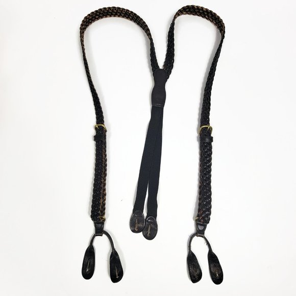 Martin Dingman Braided Leather Button Suspenders Black Very Nice Condition - Picture 5 of 14